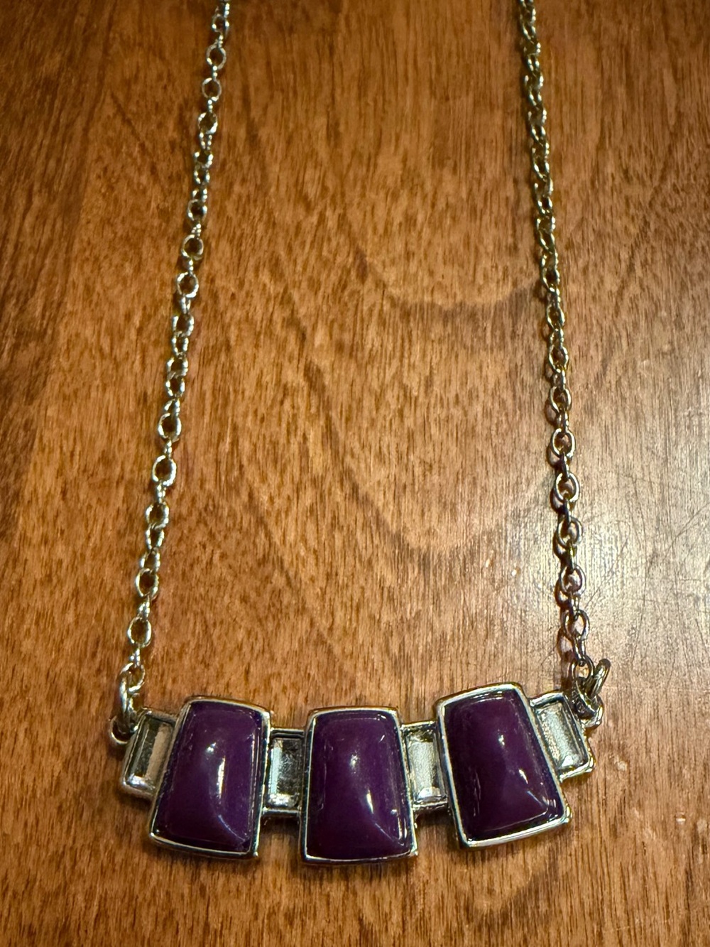 Silver Tone Necklace with Deep Purple Stone Accents